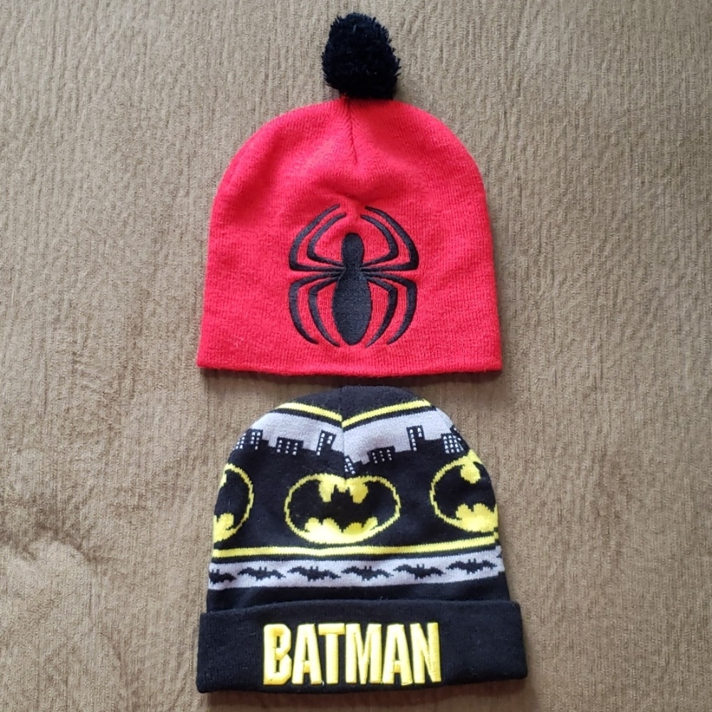 🃏 🃏 Lot Boys Batman & Spiderman Winter Skull Cap